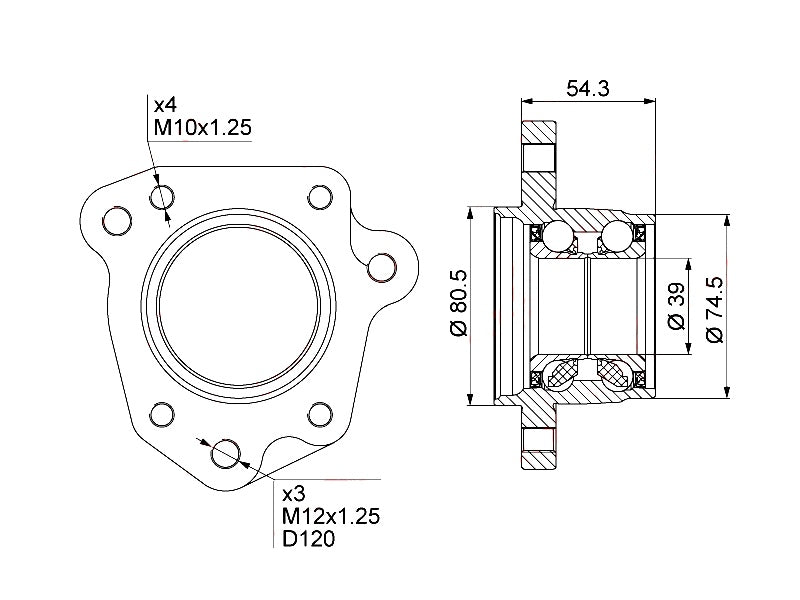WHEEL BRG SUITABLE FOR HON CRV RD1 REAR RH (HUB ASSY) (39mm ID x 74.5mm OD x 80mm OD)