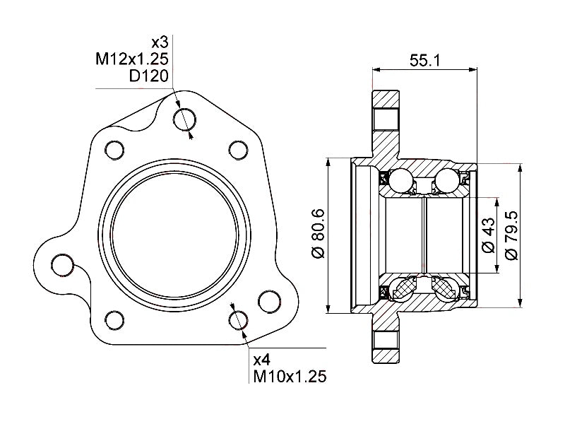 WHEEL BRG SUITABLE FOR HON CRV RD1 REAR RH (HUB ASSY) (43mm ID x 79.5mm OD x 80mm OD)