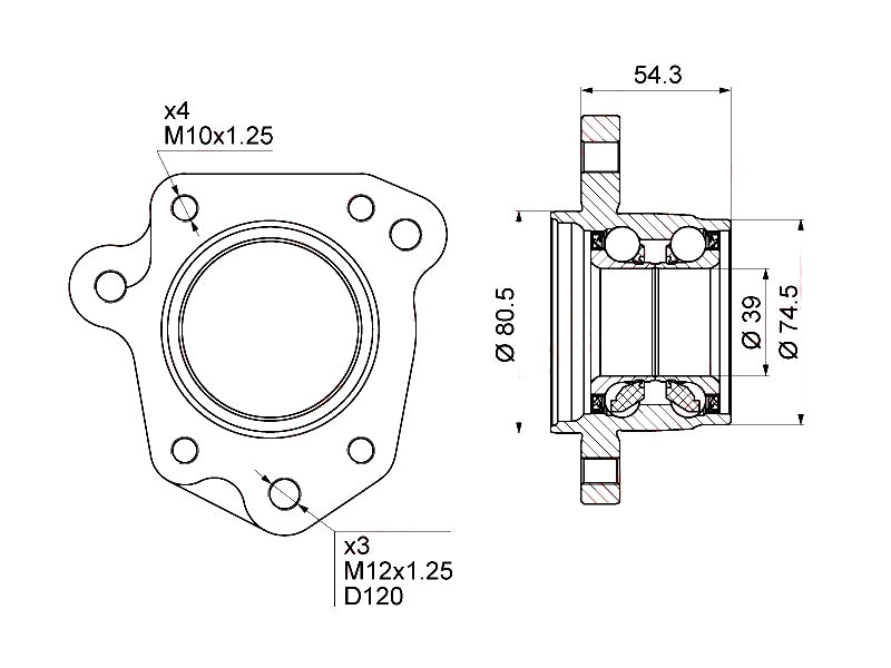 WHEEL BRG SUITABLE FOR HON CRV RD1 REAR LH (HUB ASSY) (39mm ID x 74.5mm OD x 80mm OD)