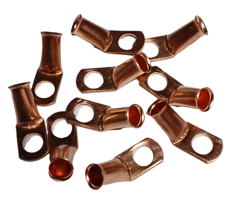 FLARED COPPER BATTERY CABLE LUG, 45 Deg, 7.5mm Cable, 9mm Stud (Pack of 10)