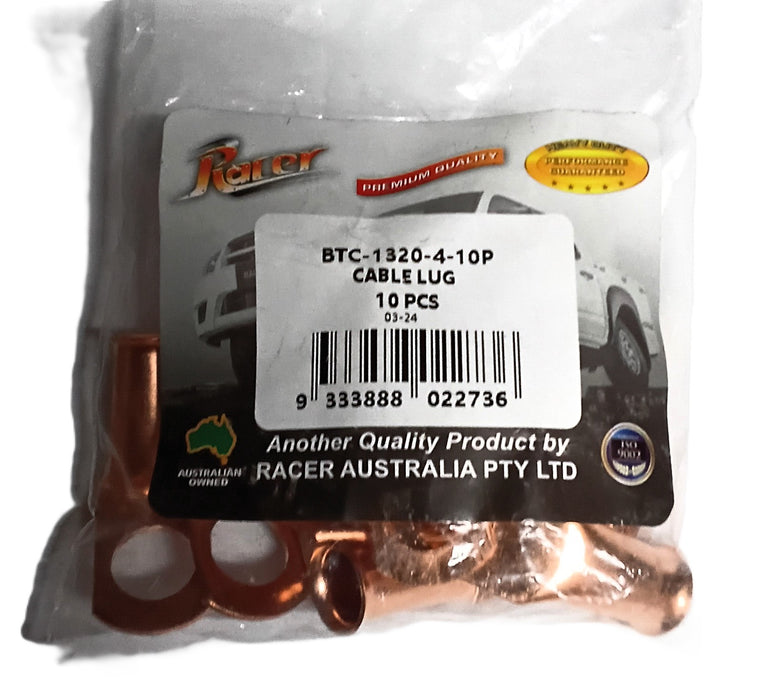 FLARED COPPER BATTERY CABLE LUG, 45 Deg, 7.5mm Cable, 9mm Stud (Pack of 10)