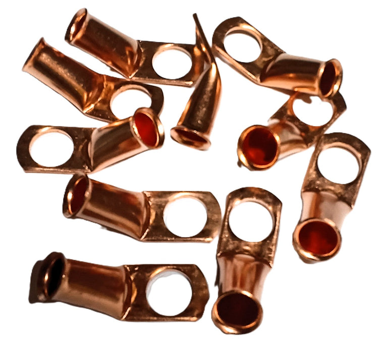 FLARED COPPER BATTERY CABLE LUG, 45 Deg, 7.5mm Cable, 10mm Stud (Pack of 10)