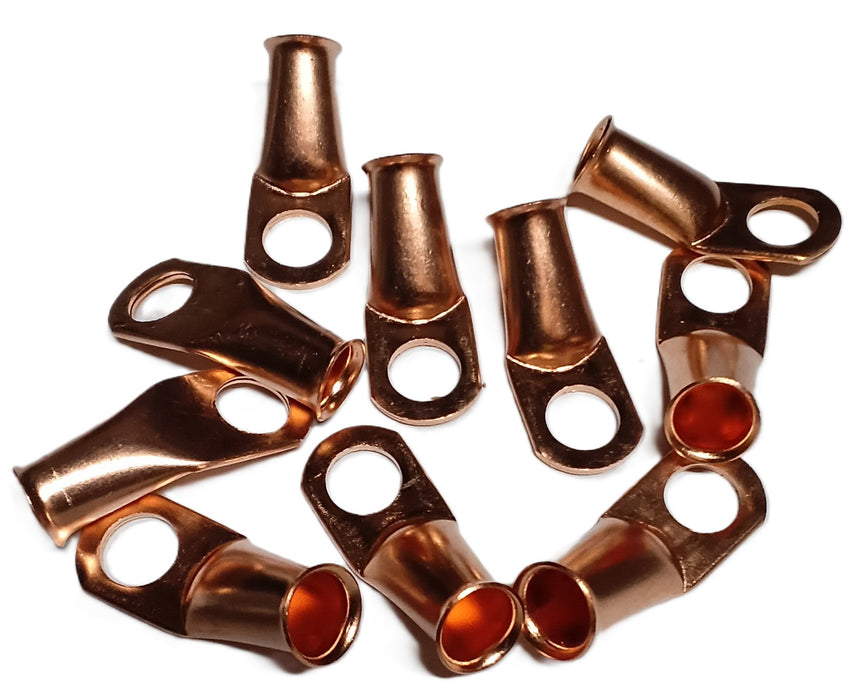 FLARED COPPER BATTERY CABLE LUG, 45 Deg, 9mm Cable, 10mm Stud (Pack of 10)