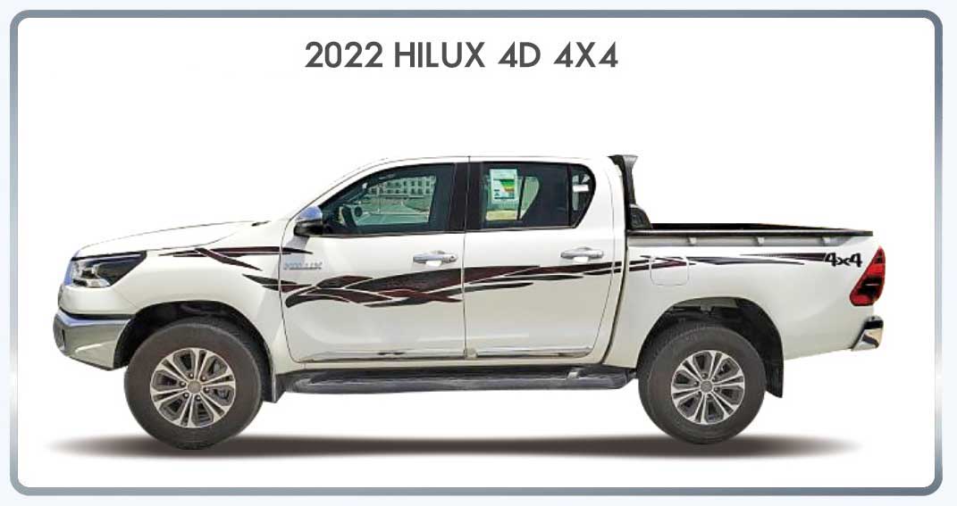 DECAL KIT SUITABLE FOR TOY HILUX 2015on GUN12#/13# D/CAB (2022 "4x4" Style Decal)