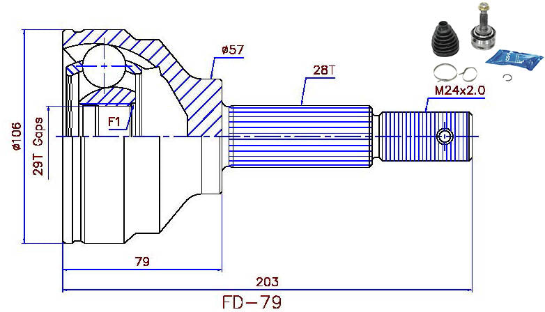 CV JOINT SUITABLE FOR FORD 28/26/61