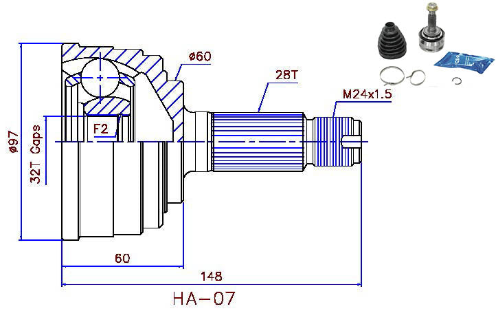 CV JOINT SUITABLE FOR HON 28/60/32 (BJ92)