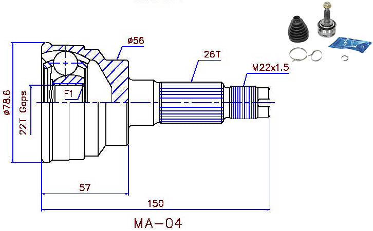 CV JOINT MAZDA/FORD/KIA 26/56/22 (BJ82)