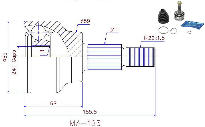 CV JOINT SUITABLE FOR MAZ 31/59/24