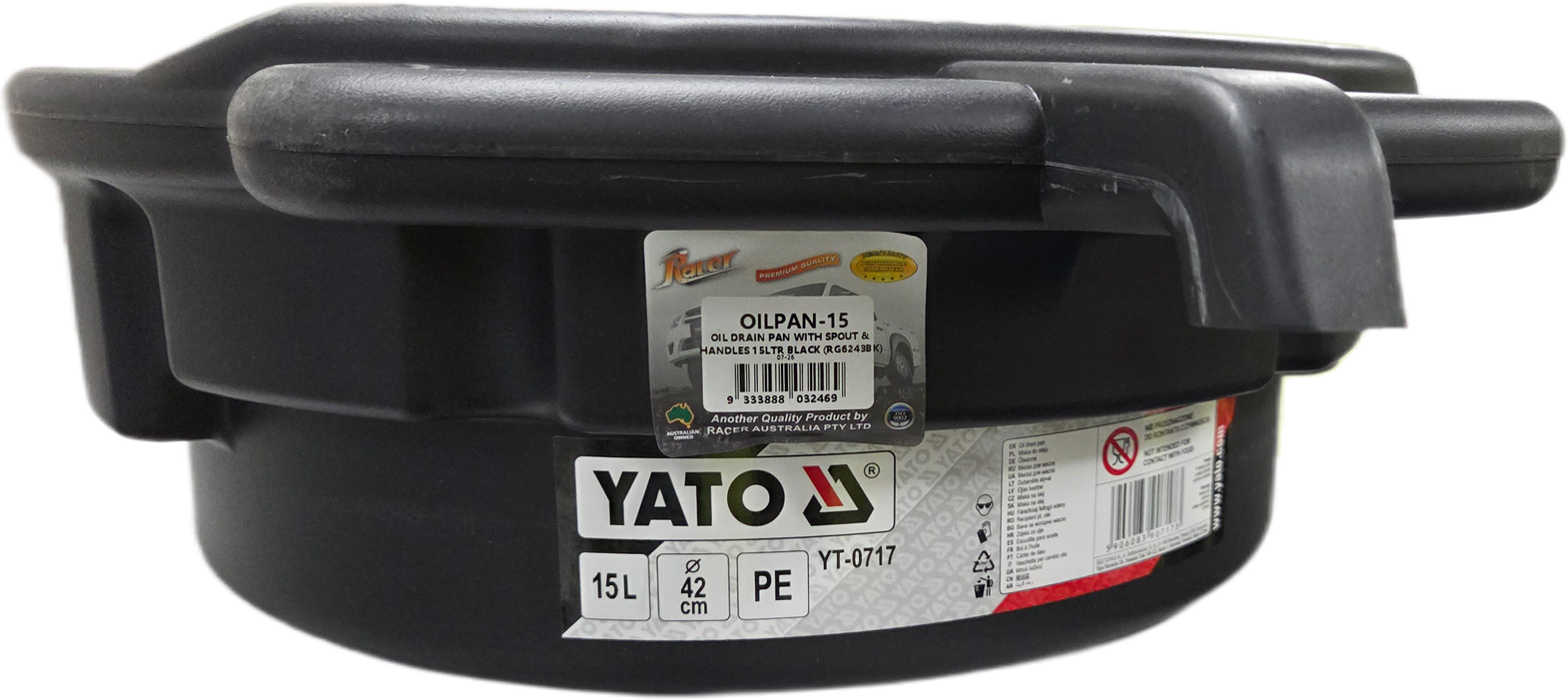 OIL DRAIN PAN WITH SPOUT & HANDLES 15LTR BLACK (RG6243BK)