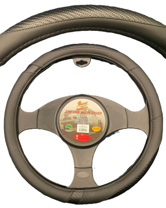 STEERING WHEEL COVER BLACK/BLACK LARGE (39cm-41cm)